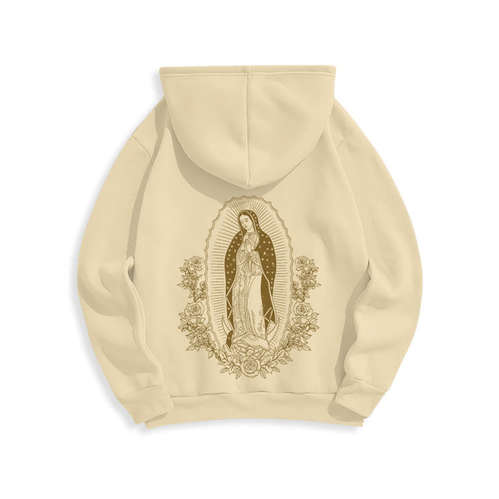 Christianartworkshop Streetwear-Pullover-Hoodie mit Blumenmuster und Jungfrau-Maria-Motiv - Beige - 2XL - image 4