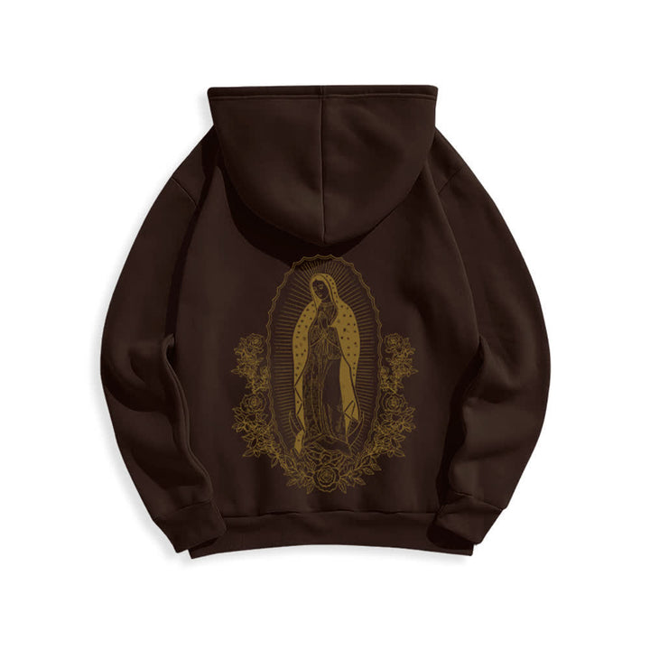Christianartworkshop Streetwear-Pullover-Hoodie mit Blumenmuster und Jungfrau-Maria-Motiv - Braun - 2XL - image 6