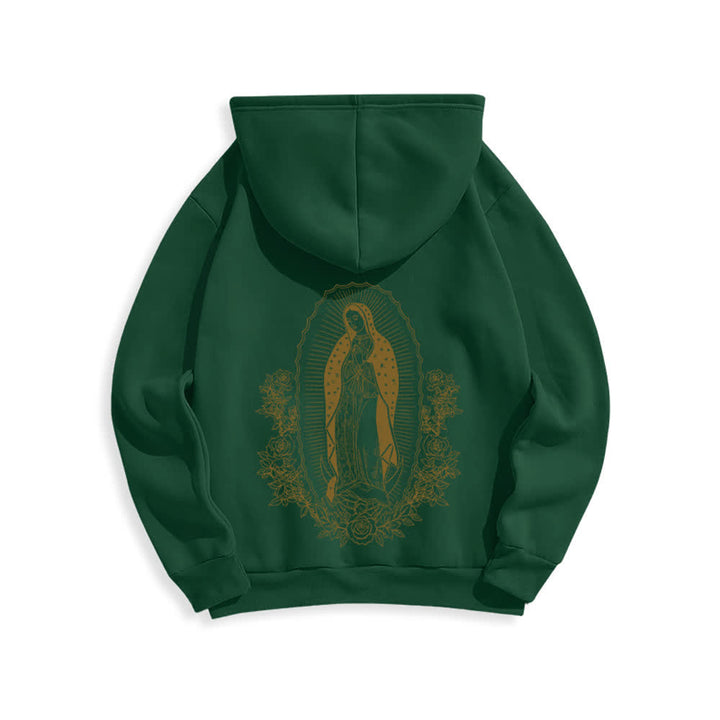 Christianartworkshop Streetwear-Pullover-Hoodie mit Blumenmuster und Jungfrau-Maria-Motiv - Grün - 2XL - image 7
