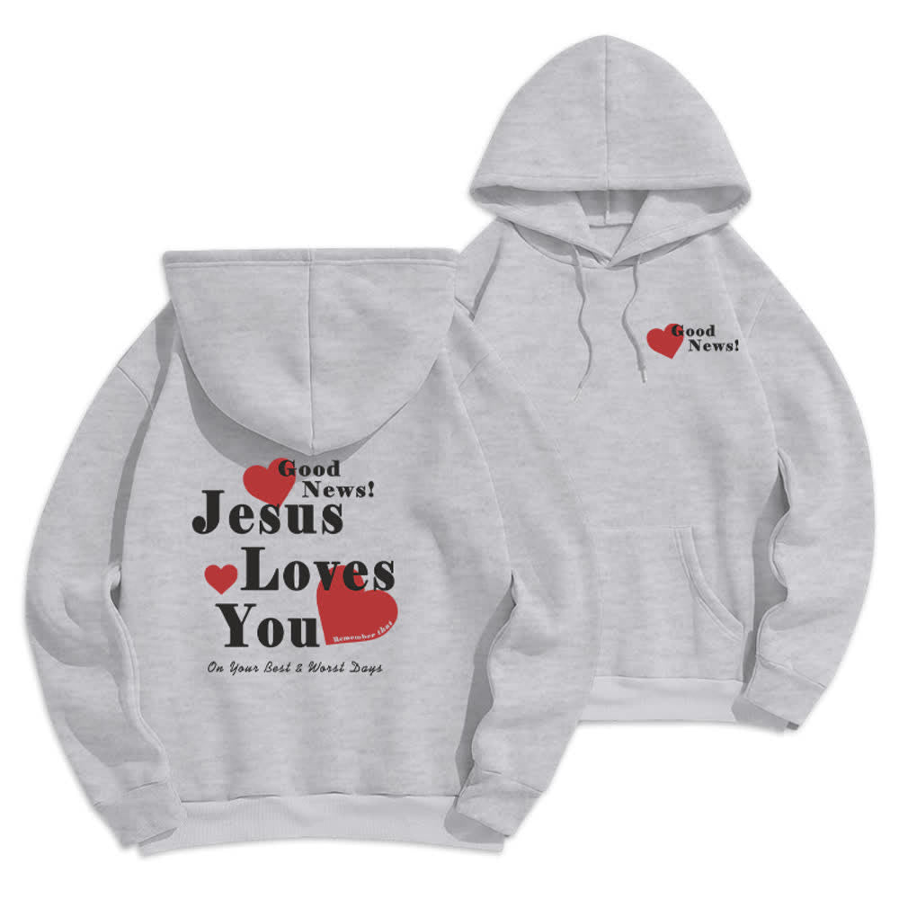 Christianartworkshop Jesus liebt dich – Gute Nachricht – Fleece-Pullover-Hoodie - Grau - 2XL - image 12