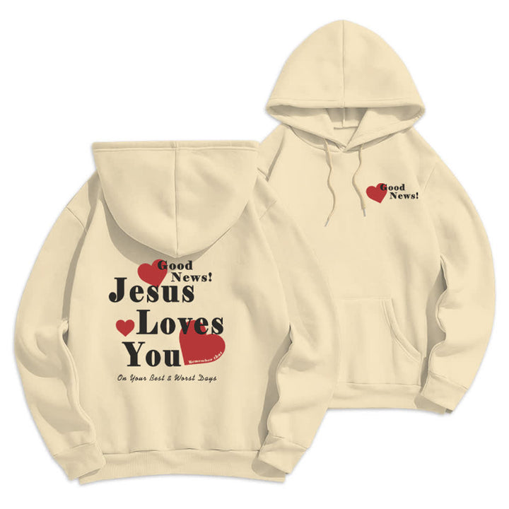 Christianartworkshop Jesus liebt dich – Gute Nachricht – Fleece-Pullover-Hoodie - Beige - 2XL - image 0