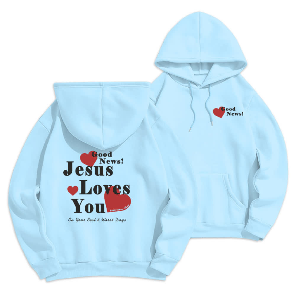 Christianartworkshop Jesus liebt dich – Gute Nachricht – Fleece-Pullover-Hoodie - Blau - 2XL - image 3
