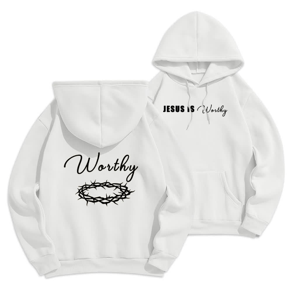 Christianartworkshop Jesus Is Worthy Gold Print Chocolate Brown Pullover Hoodie - Weiß - 2XL - image 3