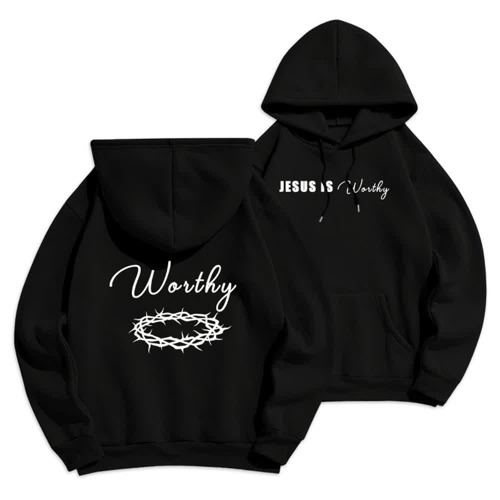 Christianartworkshop Jesus Is Worthy Gold Print Chocolate Brown Pullover Hoodie - Schwarz - 2XL - image 6