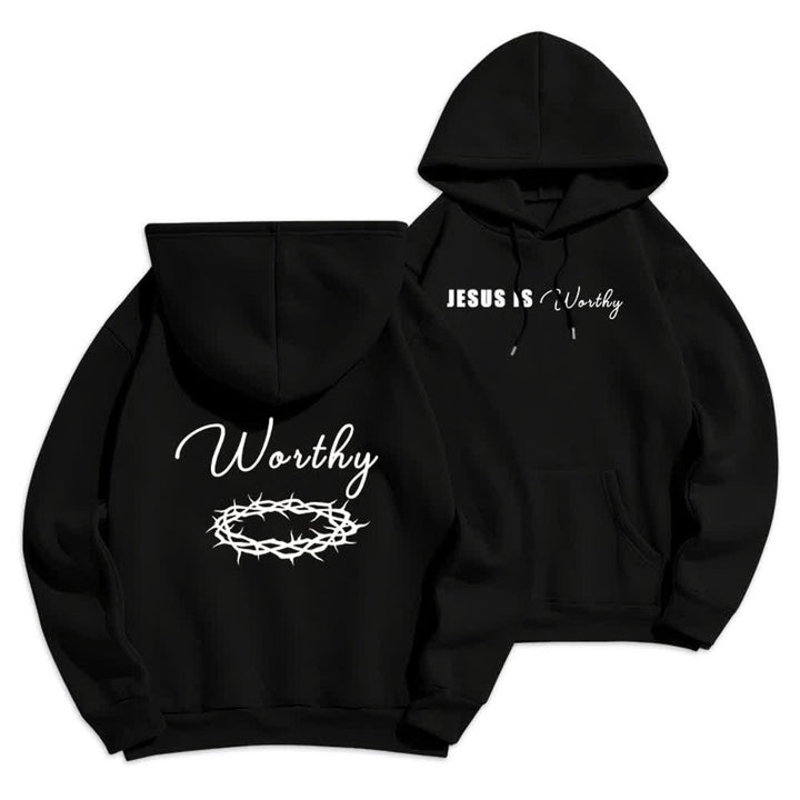 Christianartworkshop Jesus Is Worthy Gold Print Chocolate Brown Pullover Hoodie - Schwarz - 2XL - image 6