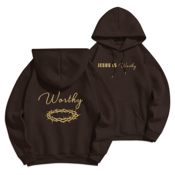 Christianartworkshop Jesus Is Worthy Gold Print Chocolate Brown Pullover Hoodie - Braun - 2XL - image 0