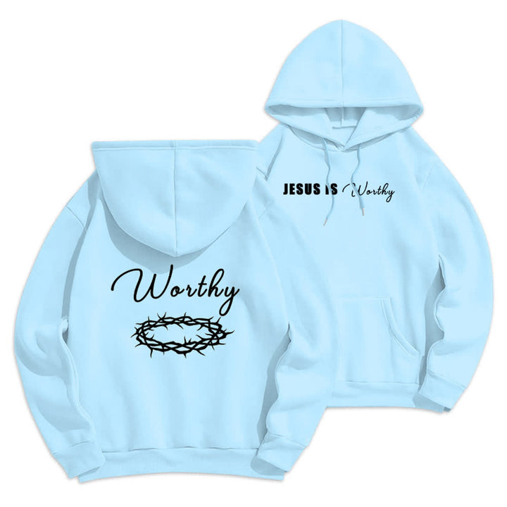 Christianartworkshop Jesus Is Worthy Gold Print Chocolate Brown Pullover Hoodie - Blau - 2XL - image 21