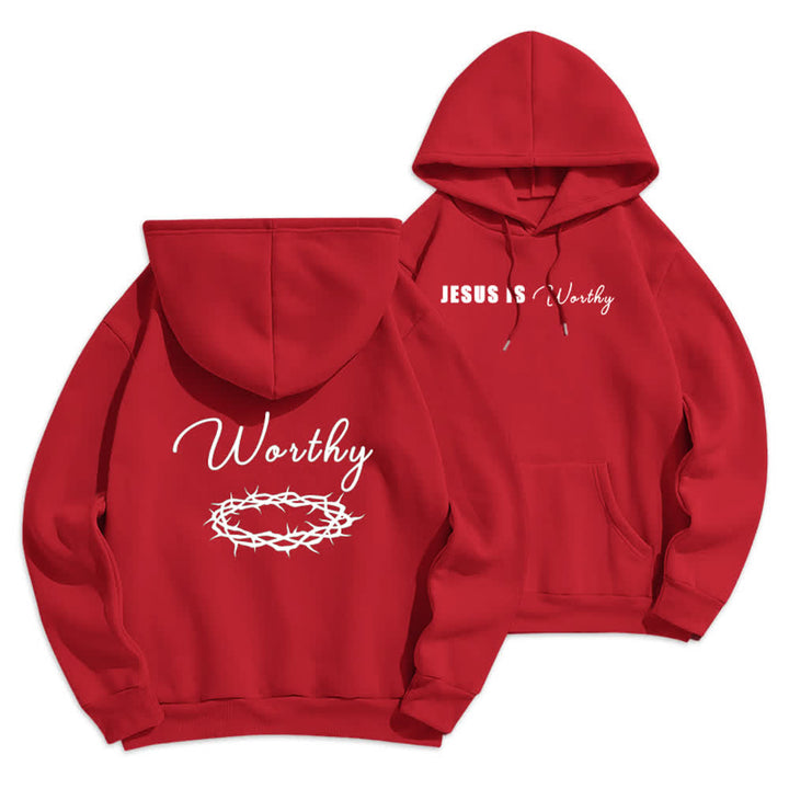 Christianartworkshop Jesus Is Worthy Gold Print Chocolate Brown Pullover Hoodie - Rot - 2XL - image 15