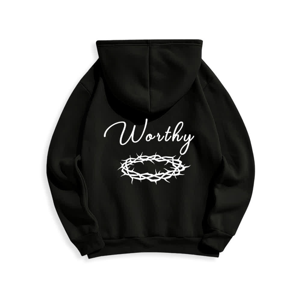 Christianartworkshop Jesus Is Worthy Gold Print Chocolate Brown Pullover Hoodie - image 7