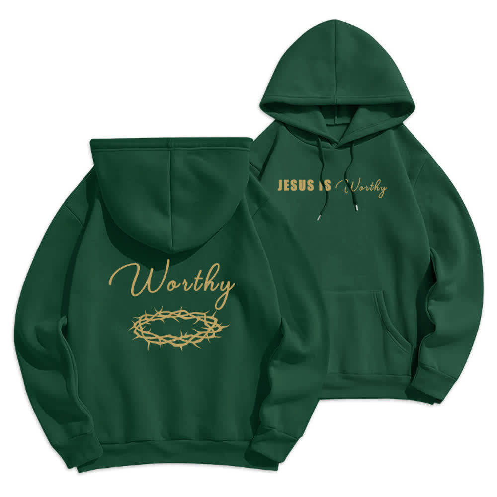 Christianartworkshop Jesus Is Worthy Gold Print Chocolate Brown Pullover Hoodie - Grün - 2XL - image 18