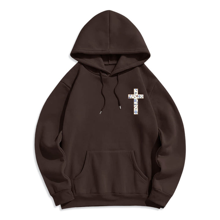 Christianartworkshop Oversize-Hoodie mit floralem Kreuzpatch und Fleecefutter - image 2