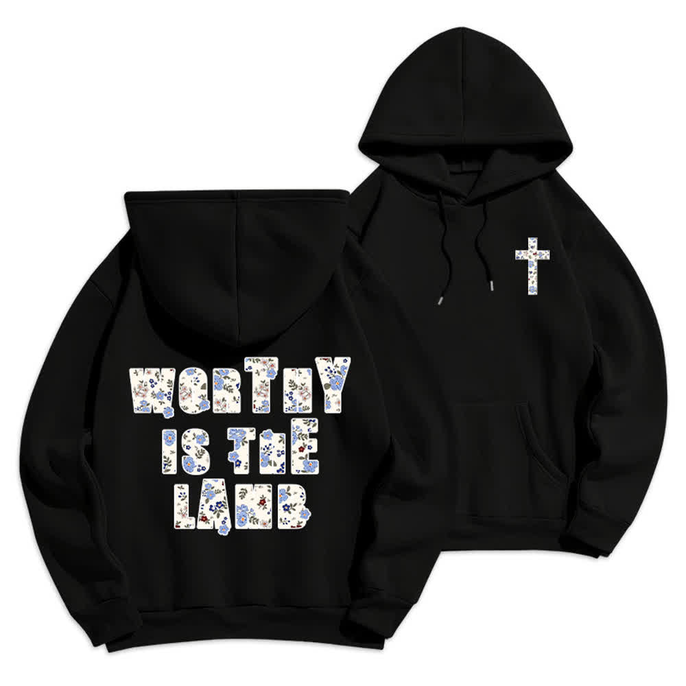 Christianartworkshop Oversize-Hoodie mit floralem Kreuzpatch und Fleecefutter - Schwarz - 2XL - image 12