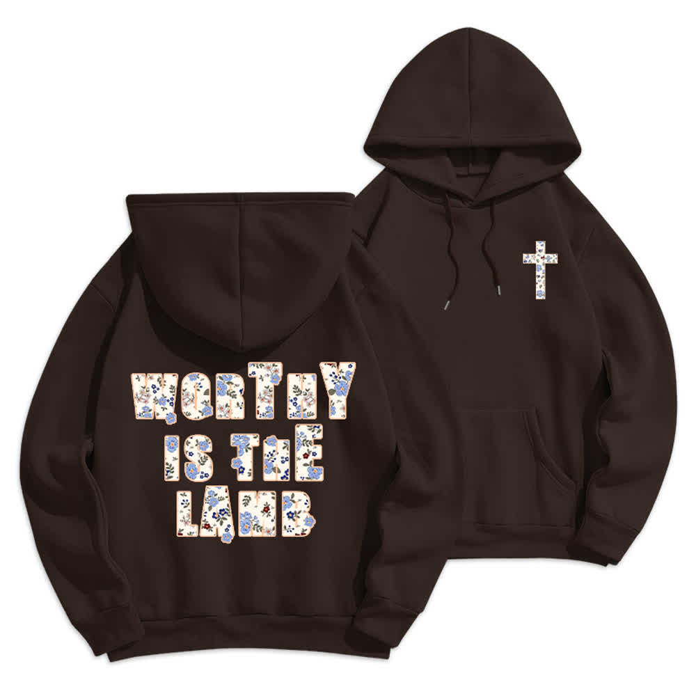 Christianartworkshop Oversize-Hoodie mit floralem Kreuzpatch und Fleecefutter - Braun - 2XL - image 0