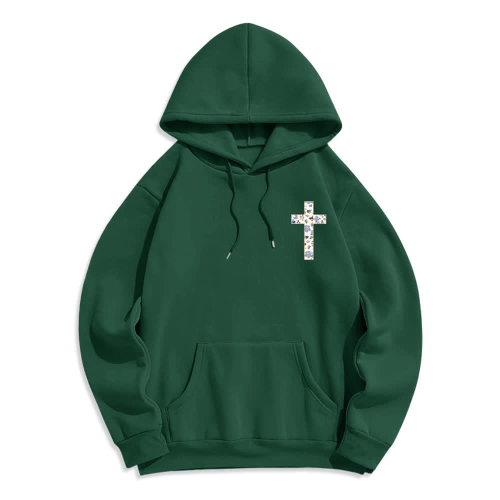 Christianartworkshop Oversize-Hoodie mit floralem Kreuzpatch und Fleecefutter - image 23