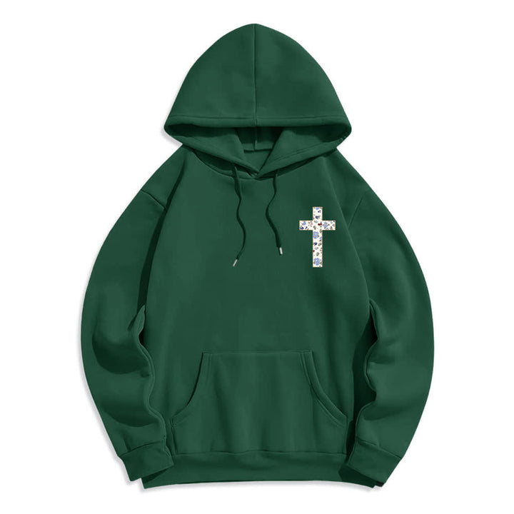 Christianartworkshop Oversize-Hoodie mit floralem Kreuzpatch und Fleecefutter - image 23