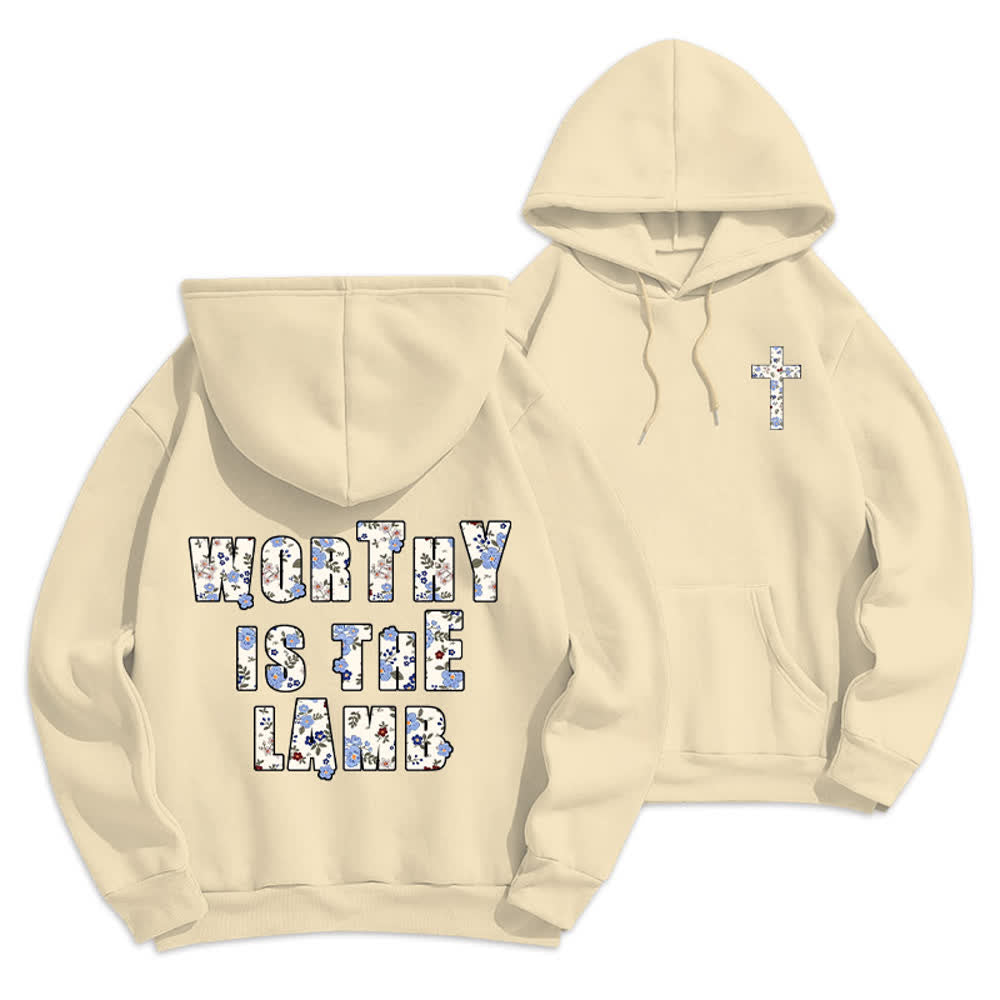 Christianartworkshop Oversize-Hoodie mit floralem Kreuzpatch und Fleecefutter - Beige - 2XL - image 15