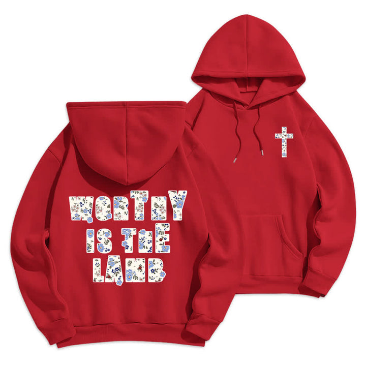 Christianartworkshop Oversize-Hoodie mit floralem Kreuzpatch und Fleecefutter - Rot - 2XL - image 6