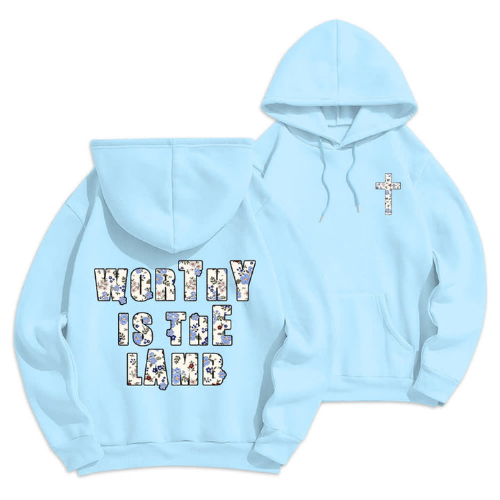 Christianartworkshop Oversize-Hoodie mit floralem Kreuzpatch und Fleecefutter - Blau - 2XL - image 18