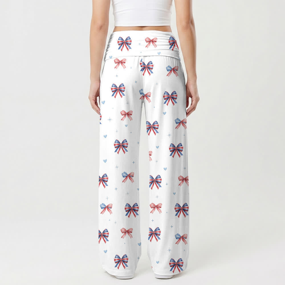 Christianartworkshop Sweet Bow Print Blue Cross Damen-Hose mit weitem Bein - image 1