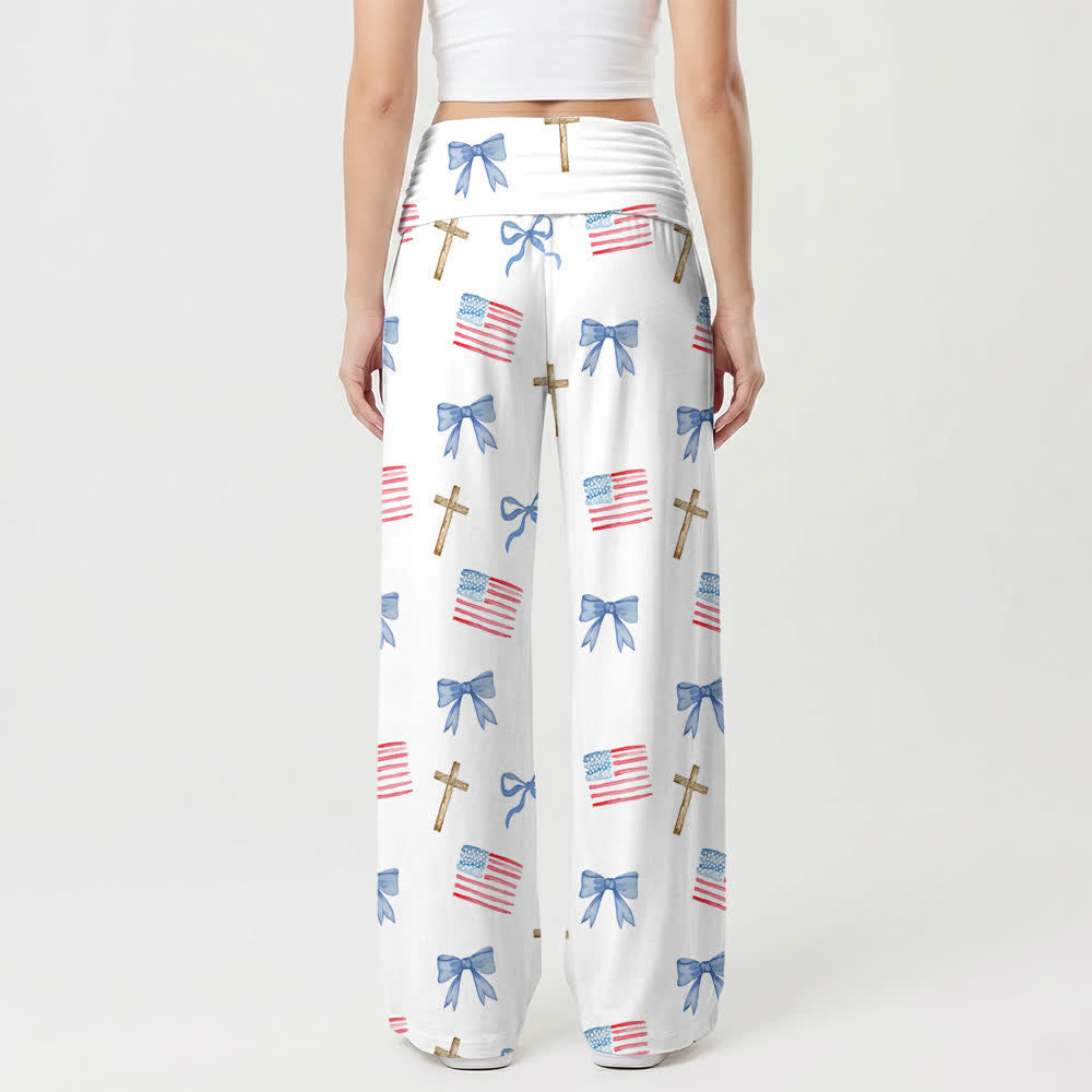 Christianartworkshop Damenhose mit weitem Bein und Schleifen- und Kreuzmuster im Americana-Stil - image 1