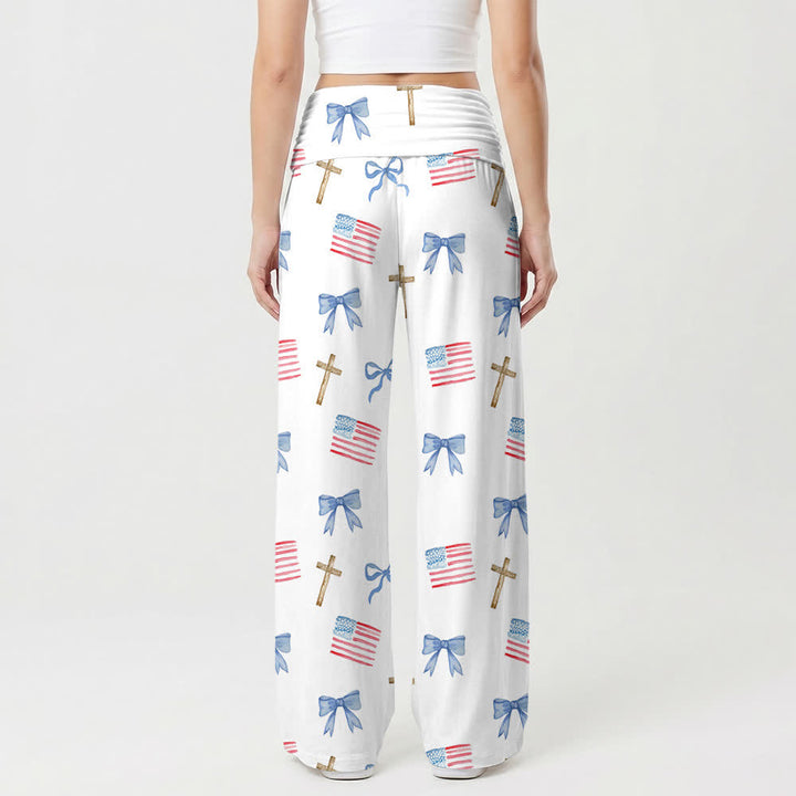 Christianartworkshop Damenhose mit weitem Bein und Schleifen- und Kreuzmuster im Americana-Stil - image 1