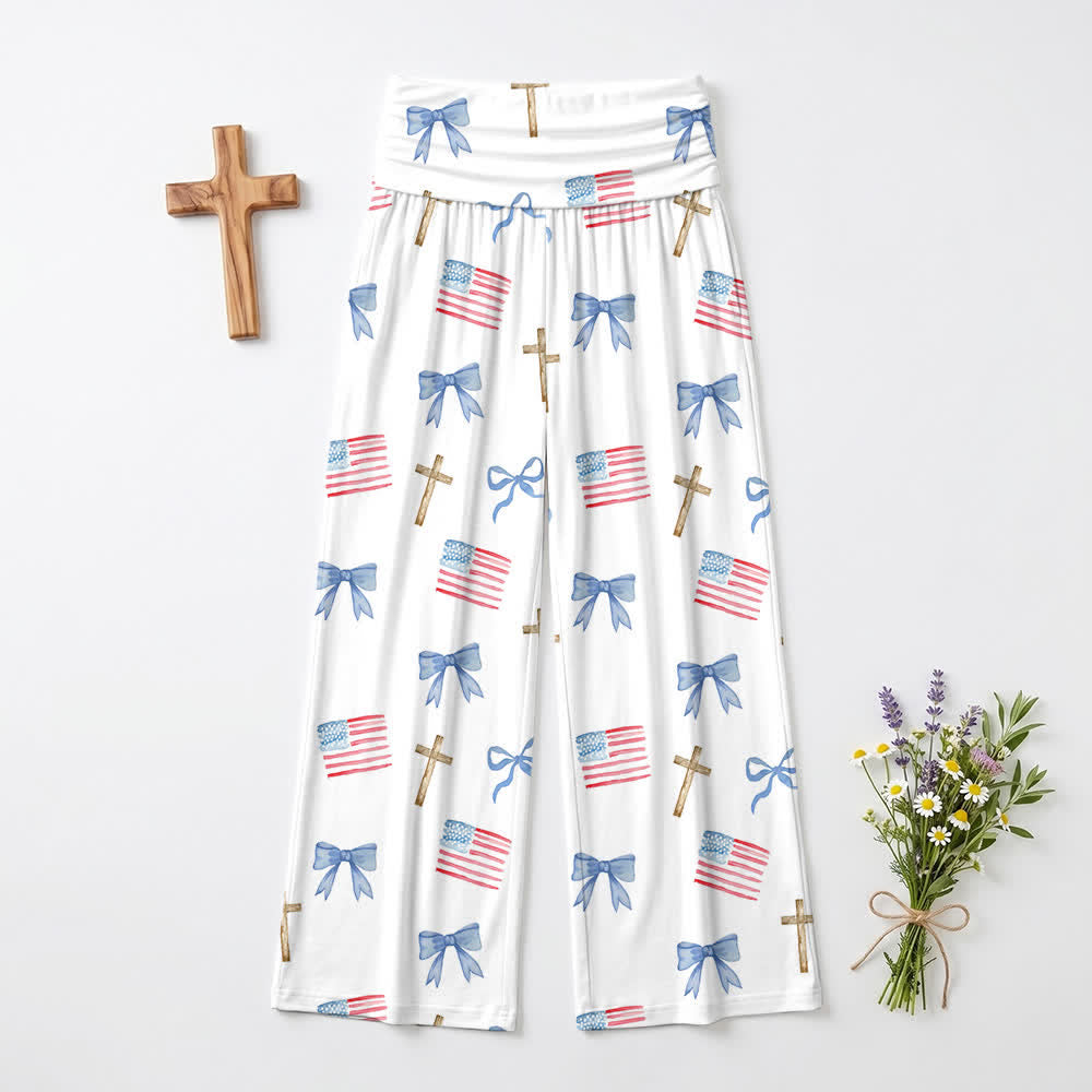 Christianartworkshop Damenhose mit weitem Bein und Schleifen- und Kreuzmuster im Americana-Stil - image 2