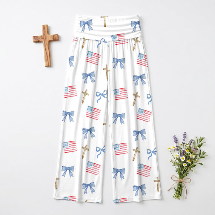 Christianartworkshop Damenhose mit weitem Bein und Schleifen- und Kreuzmuster im Americana-Stil - image 2