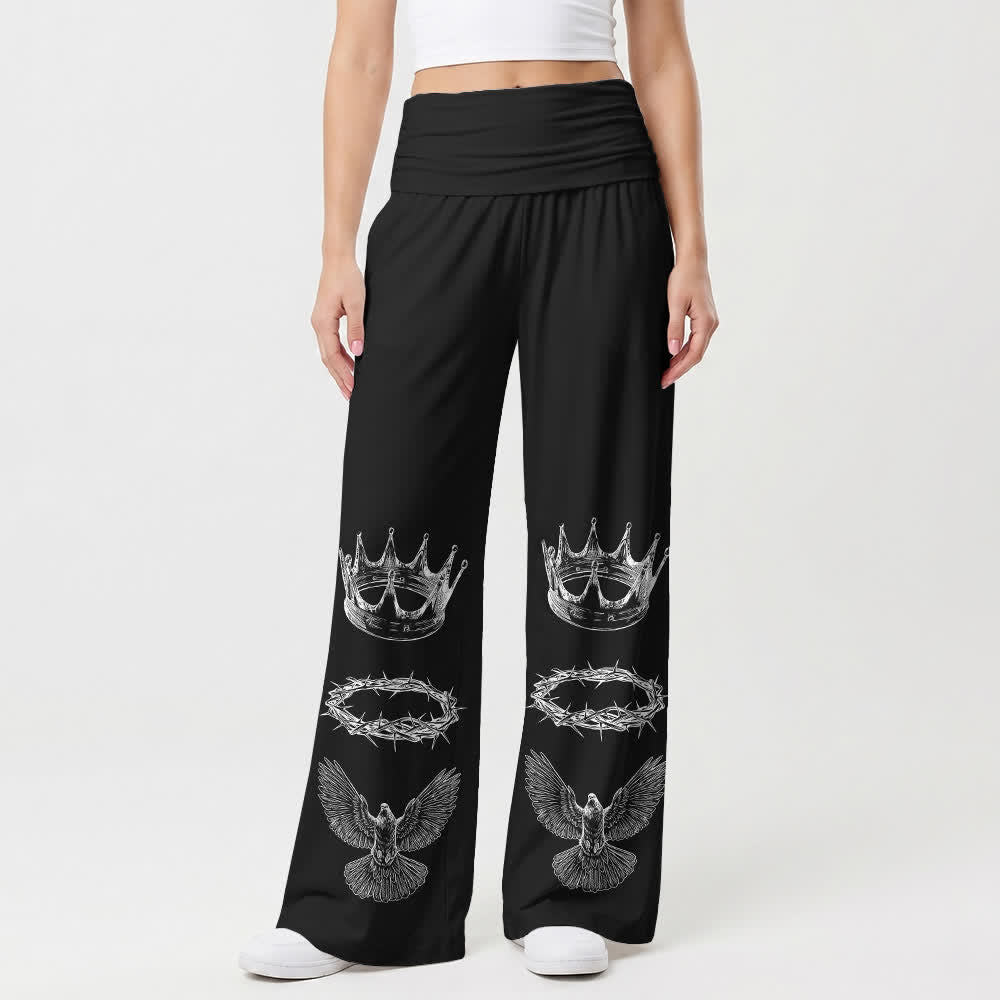 Christianartworkshop Crown and Dove Damen-Hose mit umklappbarem Bund und weitem Bein - image 1