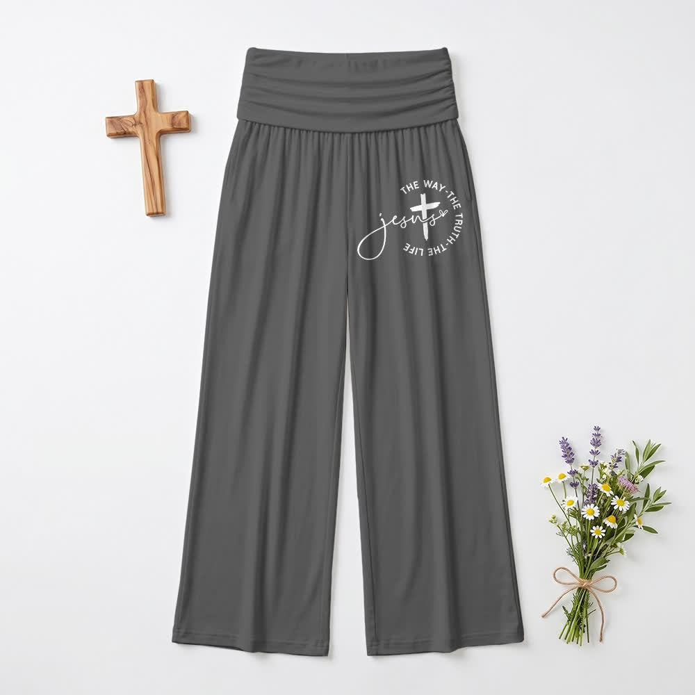Christianartworkshop Damenhose mit Jesus-Kreuz-Motiv und umklappbarem Bund, weites Bein - Grau - US22, UK/AU26, EU54 - image 0