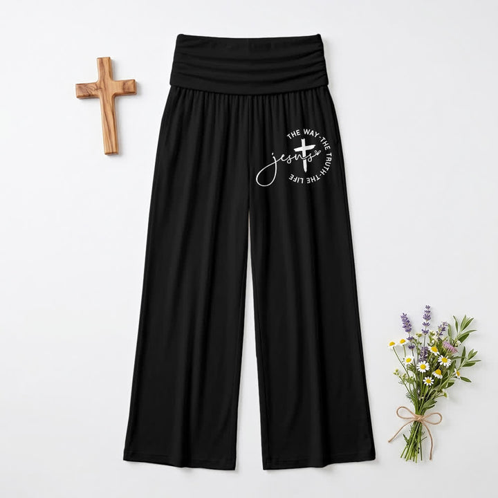Christianartworkshop Damenhose mit Jesus-Kreuz-Motiv und umklappbarem Bund, weites Bein - Schwarz - US22, UK/AU26, EU54 - image 9