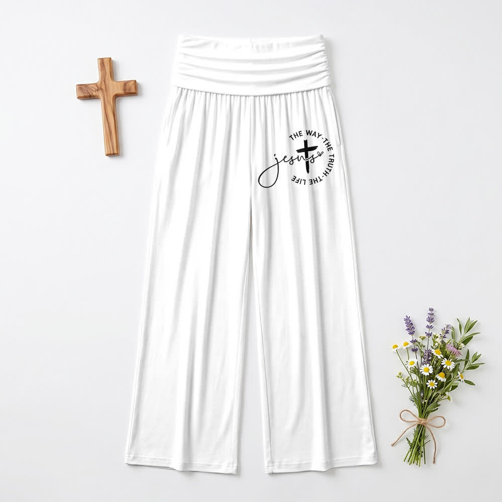 Christianartworkshop Damenhose mit Jesus-Kreuz-Motiv und umklappbarem Bund, weites Bein - Weiß - US22, UK/AU26, EU54 - image 6