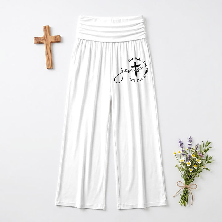 Christianartworkshop Damenhose mit Jesus-Kreuz-Motiv und umklappbarem Bund, weites Bein - Weiß - US22, UK/AU26, EU54 - image 6