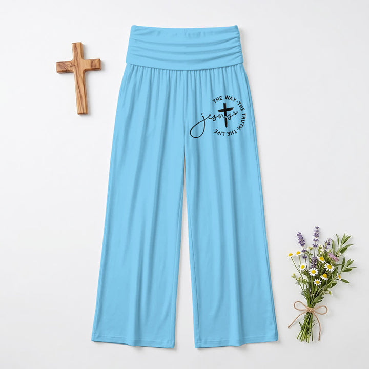 Christianartworkshop Damenhose mit Jesus-Kreuz-Motiv und umklappbarem Bund, weites Bein - Blau - US22, UK/AU26, EU54 - image 12