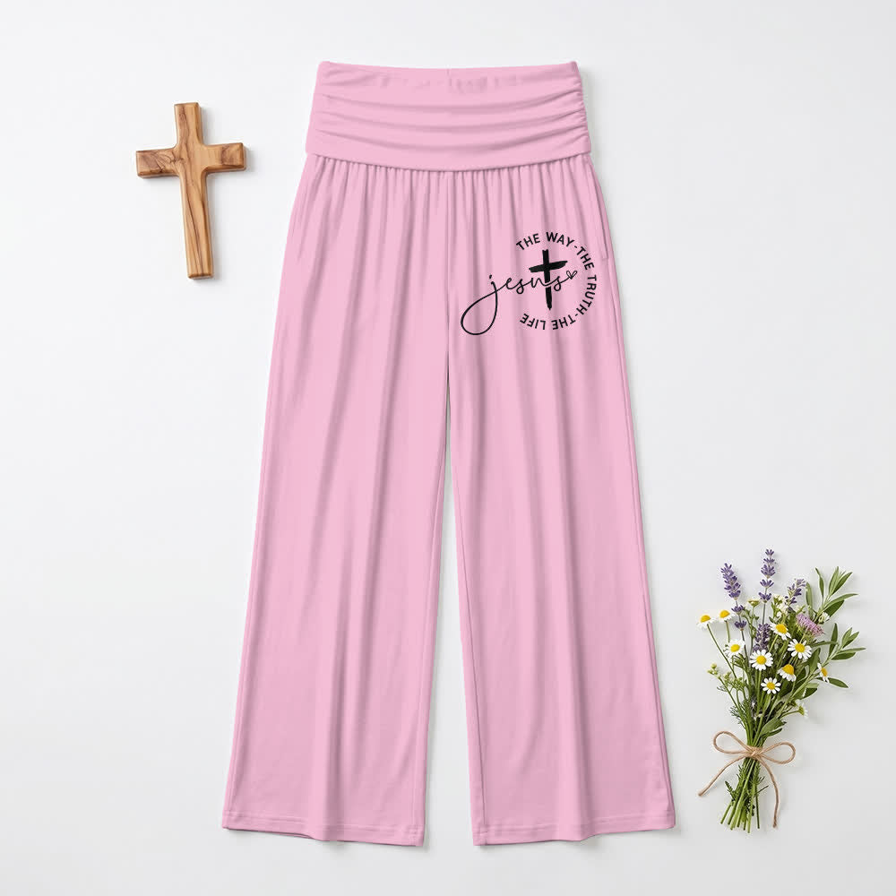 Christianartworkshop Damenhose mit Jesus-Kreuz-Motiv und umklappbarem Bund, weites Bein - Rosa - US22, UK/AU26, EU54 - image 3