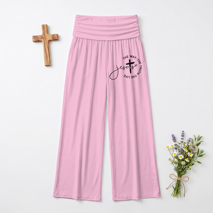 Christianartworkshop Damenhose mit Jesus-Kreuz-Motiv und umklappbarem Bund, weites Bein - Rosa - US22, UK/AU26, EU54 - image 3