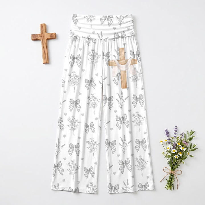 Christianartworkshop Hellgraue Damenhose mit Schleifen- und Blumenmuster, weites Bein - image 2