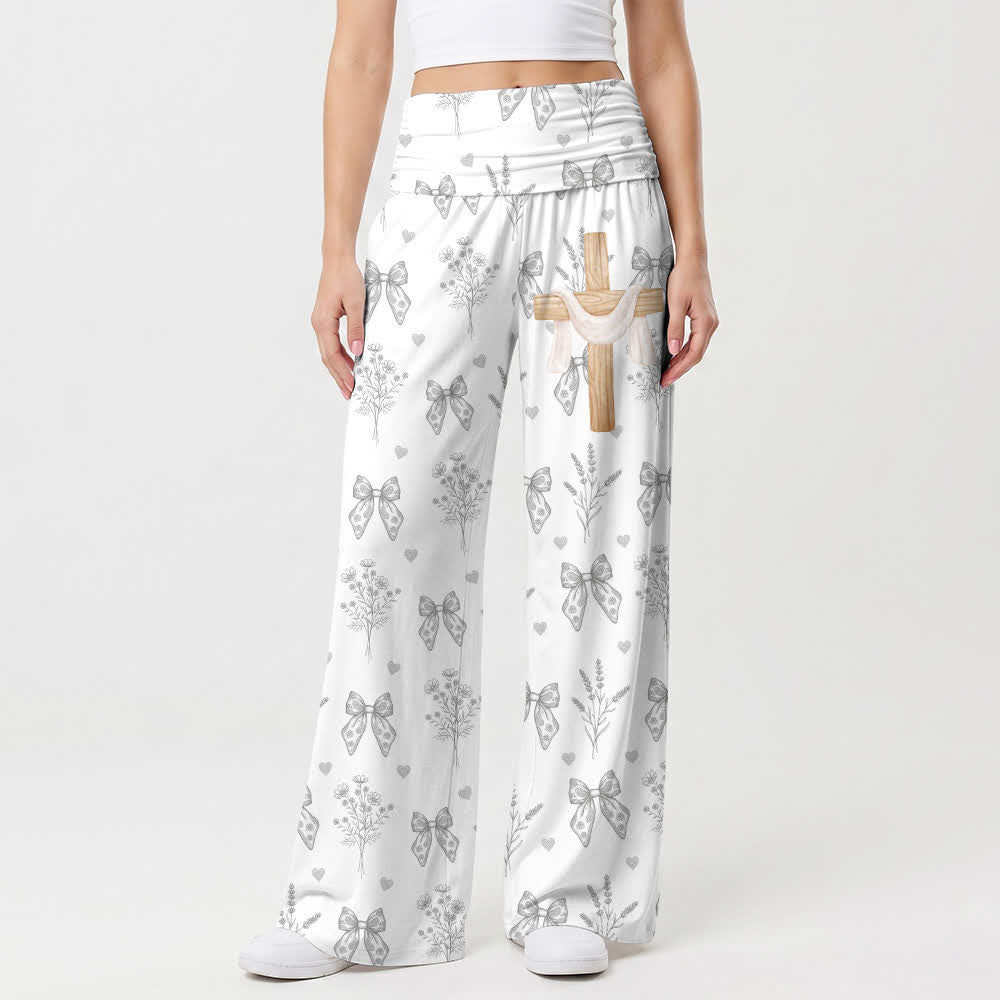 Christianartworkshop Hellgraue Damenhose mit Schleifen- und Blumenmuster, weites Bein - US22, UK/AU26, EU54 - image 0