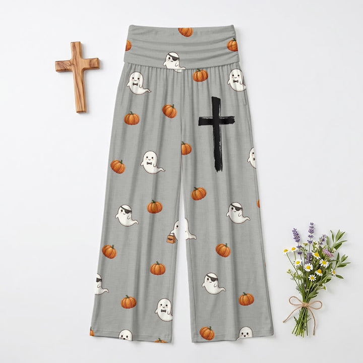 Christianartworkshop Ghost Pumpkin Cross Cozy Lounge Damen-Hose mit weitem Bein - US22, UK/AU26, EU54 - image 0
