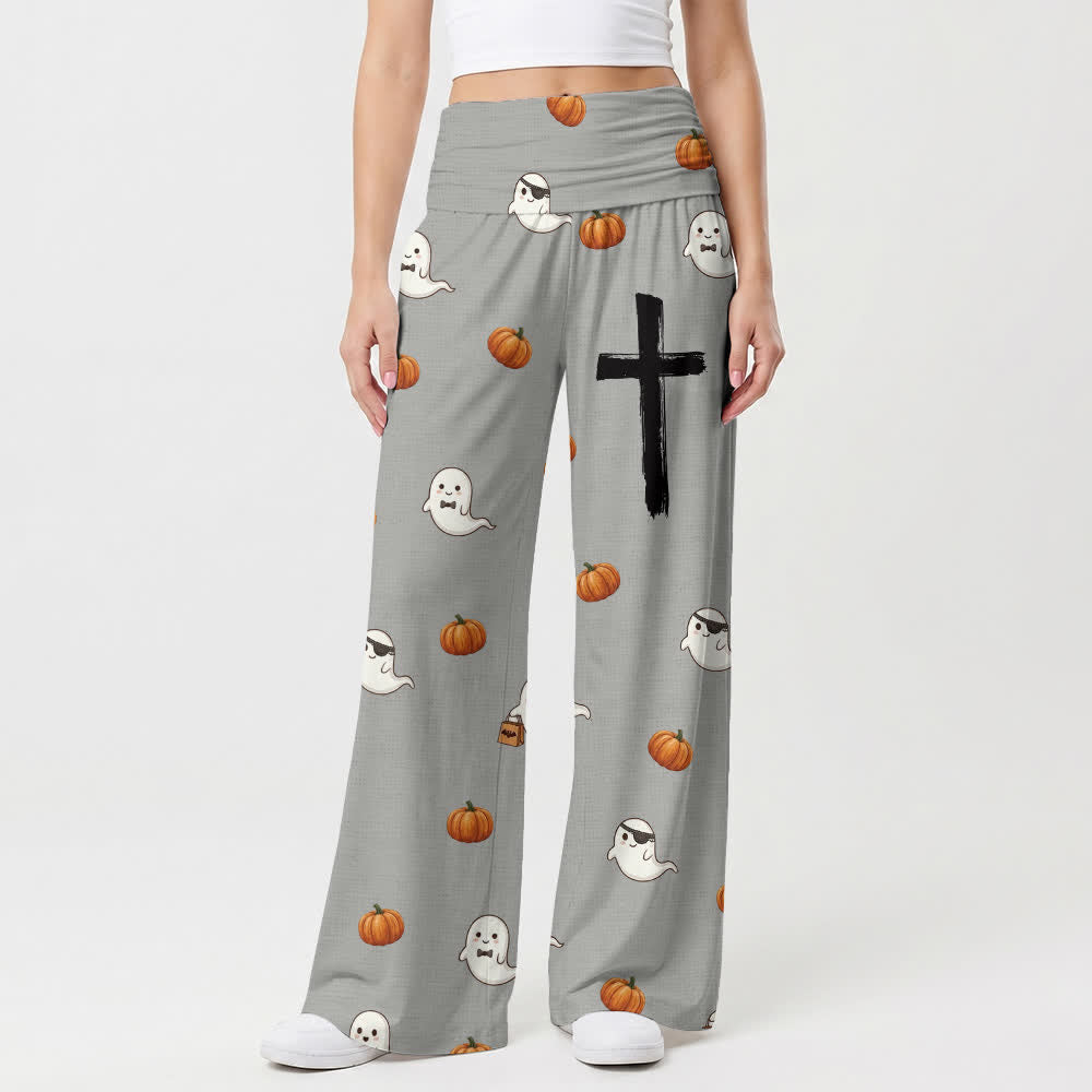 Christianartworkshop Ghost Pumpkin Cross Cozy Lounge Damen-Hose mit weitem Bein - image 1