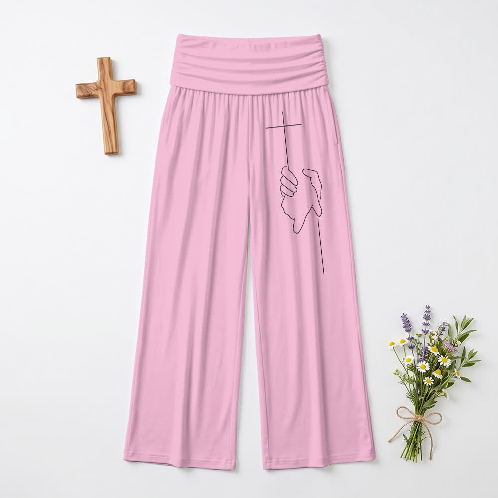 Christianartworkshop Elegante schwarze, weich fallende Damenhose mit weitem Bein und Kreuzlinienmuster - Rosa - US22, UK/AU26, EU54 - image 9