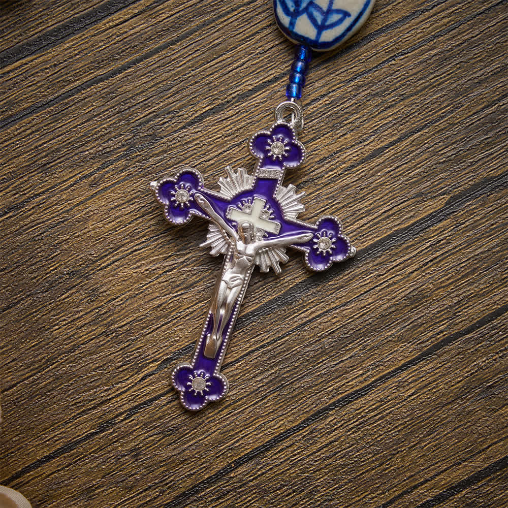 Christianartworkshop Rosenkranz aus blau-weißem Porzellan Unserer Lieben Frau von Aparecida: Erinnerungsstück für feierliches Gebet - image 7