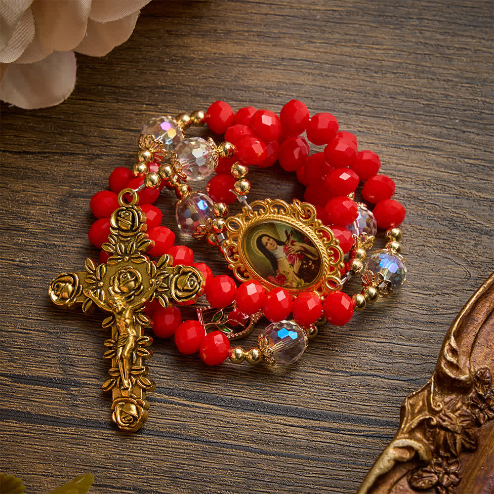 Christianartworkshop Prunkvoller Rosenkranz mit Rosenkreuz und Motiv der heiligen Therese: Sinnbild sanfter himmlischer Gnade - image 4