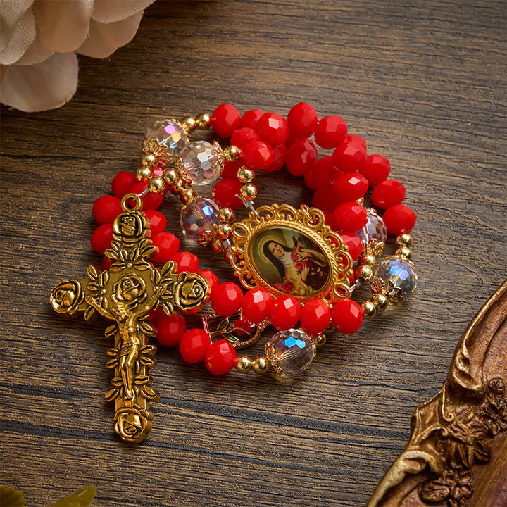 Christianartworkshop Prunkvoller Rosenkranz mit Rosenkreuz und Motiv der heiligen Therese: Sinnbild sanfter himmlischer Gnade - image 4