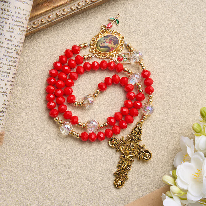 Christianartworkshop Prunkvoller Rosenkranz mit Rosenkreuz und Motiv der heiligen Therese: Sinnbild sanfter himmlischer Gnade - image 3