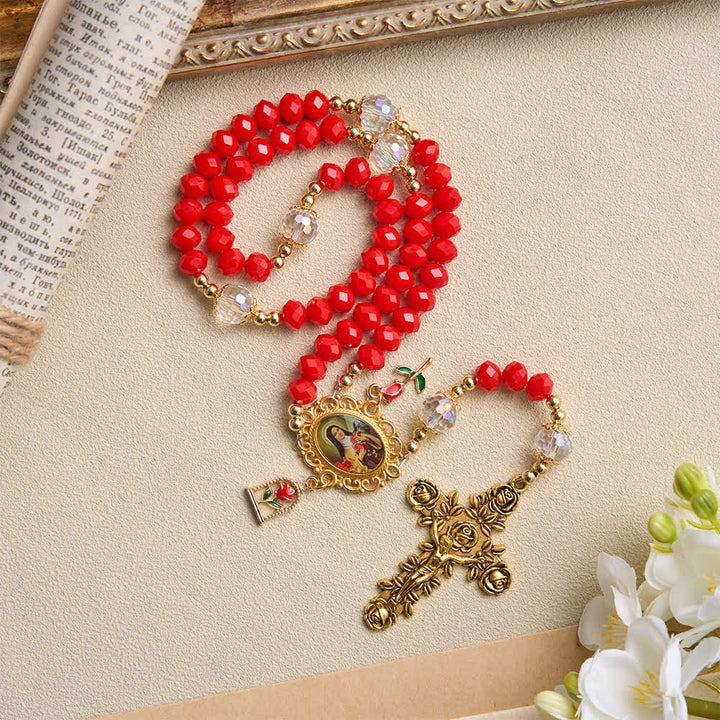 Christianartworkshop Prunkvoller Rosenkranz mit Rosenkreuz und Motiv der heiligen Therese: Sinnbild sanfter himmlischer Gnade - image 2