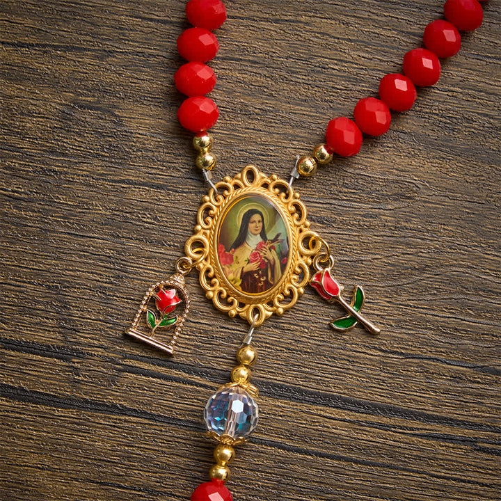Christianartworkshop Prunkvoller Rosenkranz mit Rosenkreuz und Motiv der heiligen Therese: Sinnbild sanfter himmlischer Gnade - image 6
