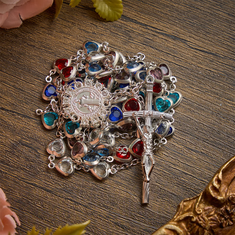 Christianartworkshop Silberfarbener Herz-Zirkonrosenkranz mit St.-Benedikt-Medaille: Symbol sanfter himmlischer Gnade - image 5