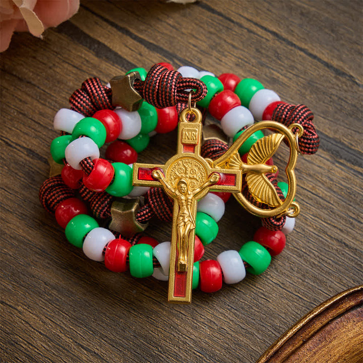 Christianartworkshop Rosenkranz aus Perlenkordel in Weihnachtsfarben mit Medaillon des Heiligen Geistes: Symbol himmlischer Gnade - image 4