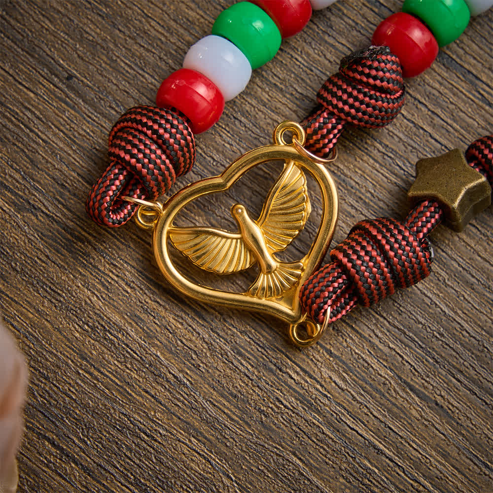 Christianartworkshop Rosenkranz aus Perlenkordel in Weihnachtsfarben mit Medaillon des Heiligen Geistes: Symbol himmlischer Gnade - image 7