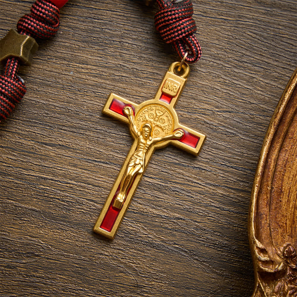 Christianartworkshop Rosenkranz aus Perlenkordel in Weihnachtsfarben mit Medaillon des Heiligen Geistes: Symbol himmlischer Gnade - image 8